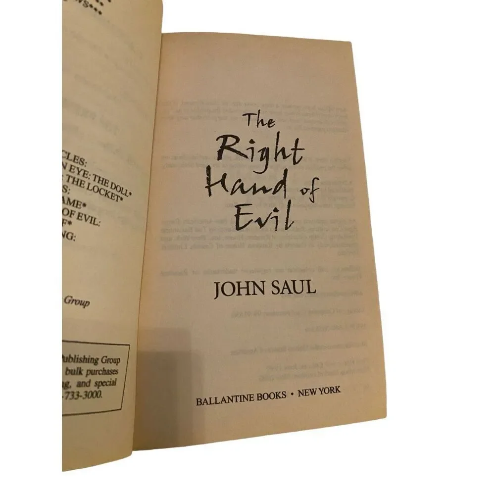 The Right Hand Of Evil By John Saul Paperback Book Novel